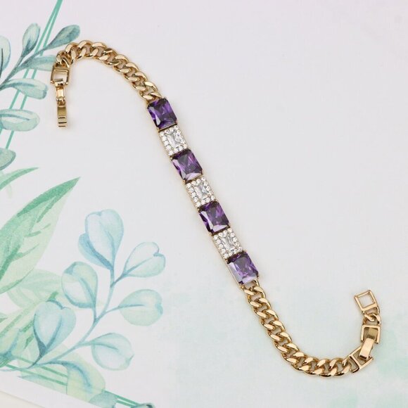 "Rose Gold Bracelet with Purple and CZ Rectangle Stones, XPBL0821 - Picture 4 of 12